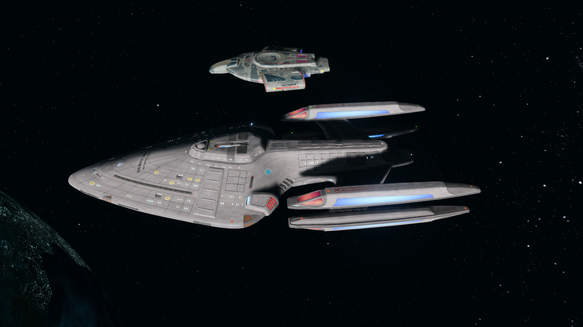 Star Trek Online size comparison of the Typhon and USS Defiant