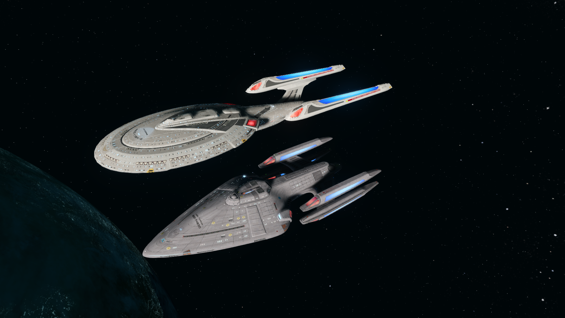 Star Trek Online size comparison of the Typhon and Enterprise-E