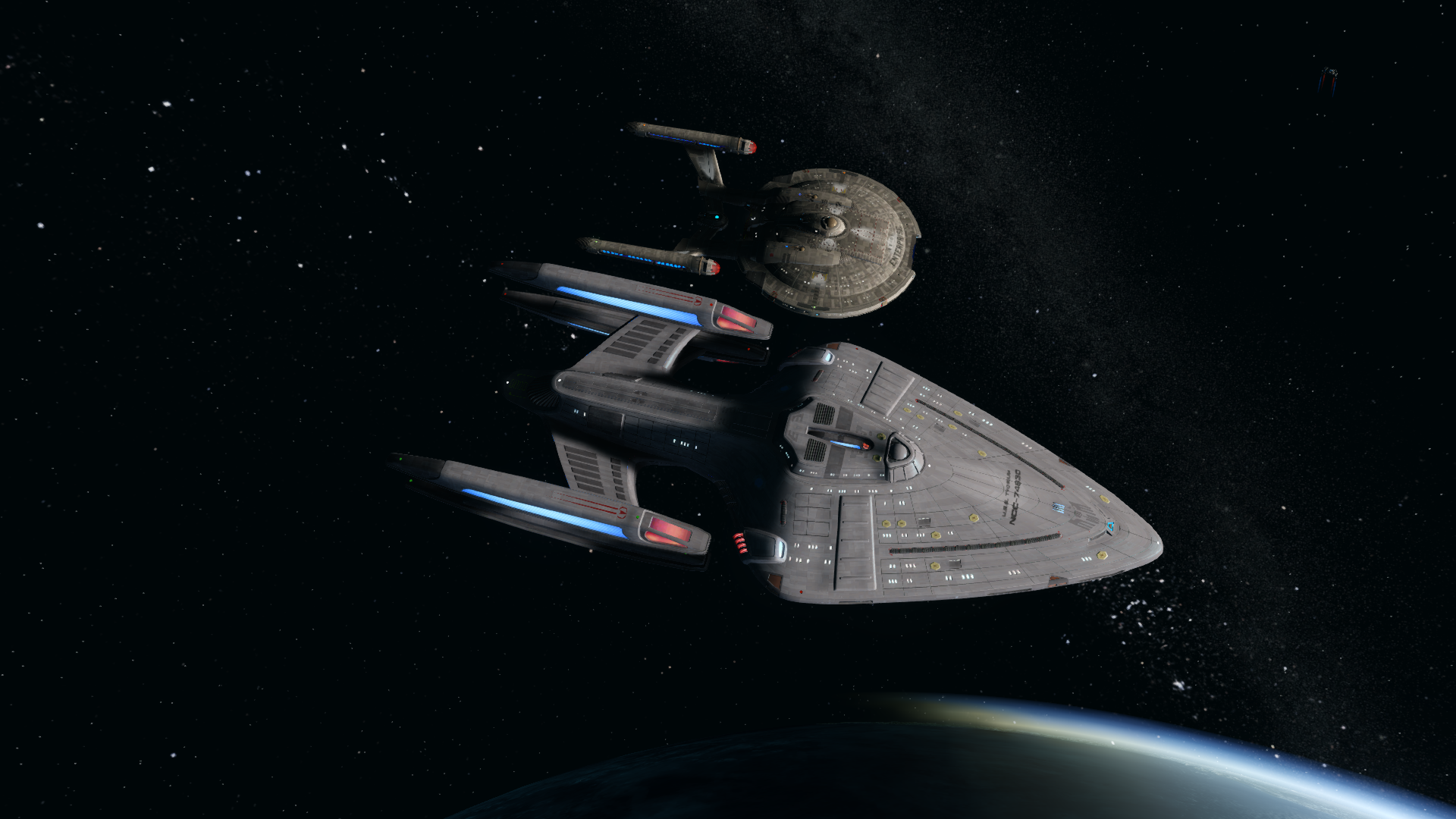 Star Trek Online size comparison of the Typhon and NX-01 Enterprise